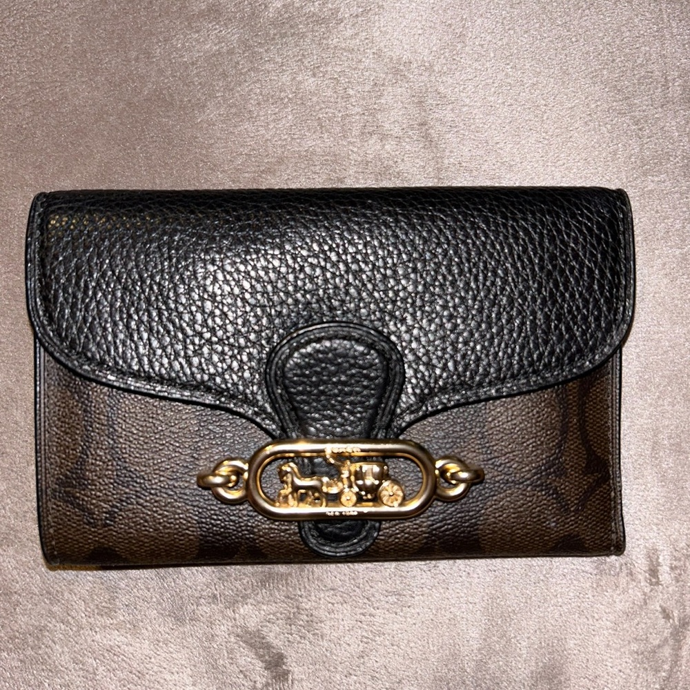 Coach Black and Brown Canvas Jade Medium Envelope Wallet